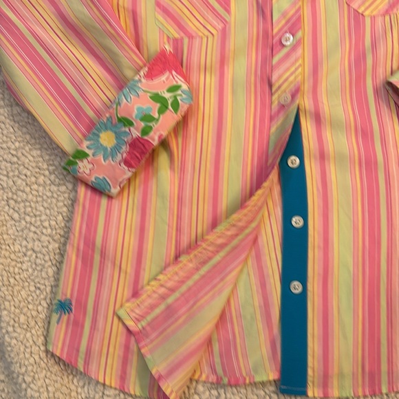 Sale LILY PULITZER WHITE LABEL PINK MULTI COLOR BUTTON DOWN LIKE NEW - Picture 10 of 14